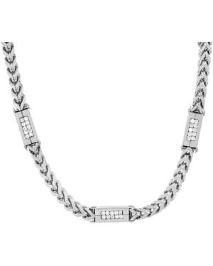 Steeltime Stainless Steel 8Mm Wheat Chain Necklace With Cz Links 24 Inch - Metallic