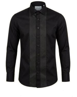 Ron Tomson Lurex Panelled Spread Collar Tux Shirt - Black