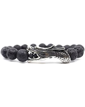 Shar Oke Dragon Stainless Steel & Natural Lava Beaded Bracelet - White