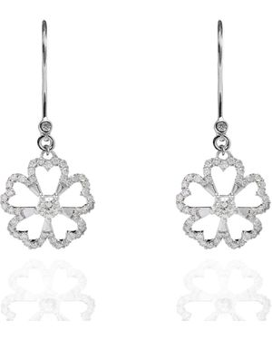 Kaizarin Twin Dangly Flowers Diamond Earrings - White