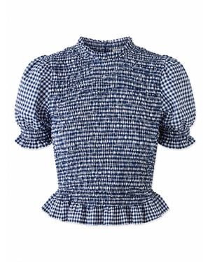 Mind Traveler Gingham Smocked Lea Crop Top - Blue