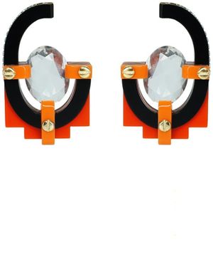 Gissa Bicalho Handmade Acrylic Earring With Oval Cut Stone - Multicolour
