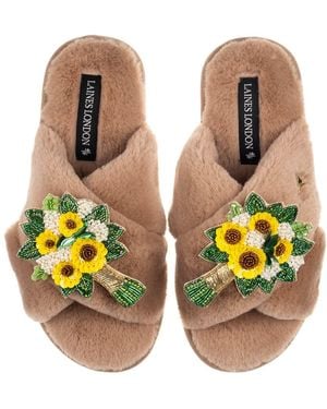 Laines London Neutrals Classic Laines Slippers With Bouquet Brooches - Orange