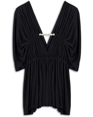 Nocturne V-Neck Beaded Accessory Blouse - Black