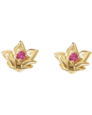 Sophelia Ruby July Birthstone Larkspur Birthflower Plated Stud Earrings - Metallic