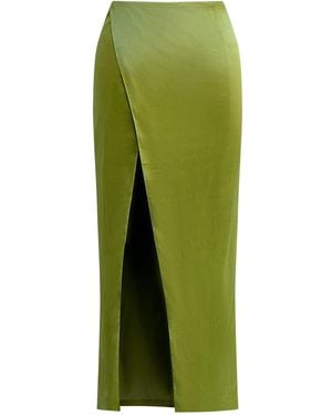 Why Mary Cleo Chartreuse Satin Long Slit Maxi Skirt - Green