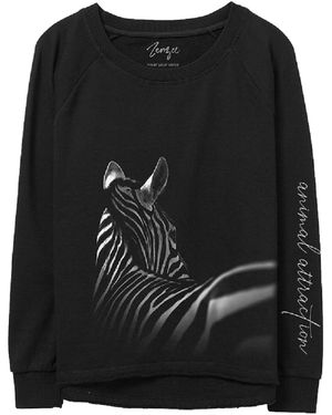 Zenzee Zebra Animal Print Crewneck Sweatshirt - Black