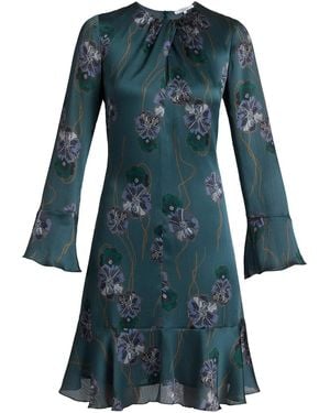 Santorelli Drake Long Sleeve Printed Shift Dress With Ruffled Skirt - Blue