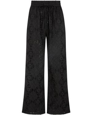 Raffya Opal Broderie Anglaise Wide Leg Trouser - Black