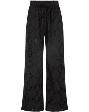 Raffya Opal Broderie Anglaise Wide Leg Trouser - Black