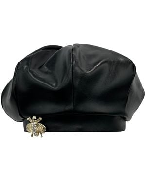 Lara Ari Faux Leather Bee Beret - Black