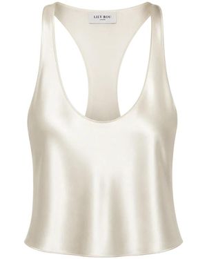 Lily Rou Cream Racer-Back Silk Tank Top - White