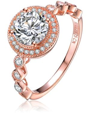 Genevive Jewelry Rose Gv Sterling Rose Plated Cubic Zirconia Pave Solitaire Ring - Pink