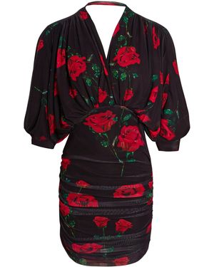 Sarvin Floral Ruched Batwing Dress - Red