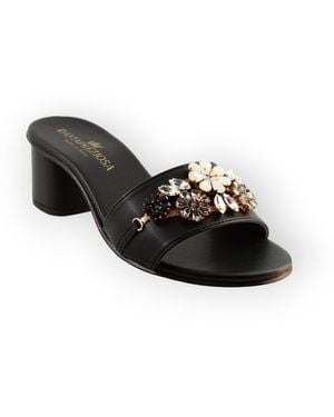 DAMAPREZIOSA Flora Vegan Mule Sandals With Hill - Black