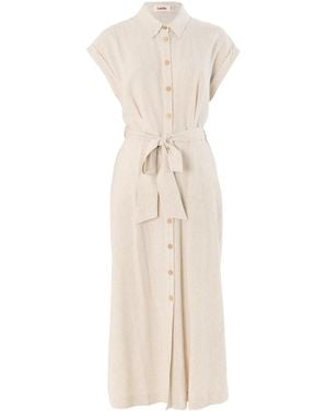 Louche Reese Linen Mix Button Through Midi Shirt Dress - White