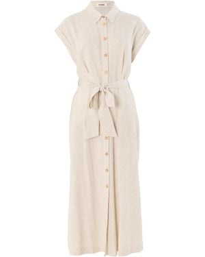 Louche Reese Linen Mix Button Through Midi Shirt Dress - White