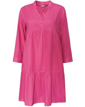 Perlavera Olga Solid Soft Cotton Three Quarter Sleeve Length Short Dress - Pink