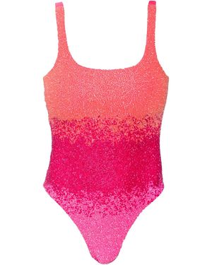 Self-Adore Ombre Hand-Beaded Embellished One-Piece Swimsuit - Pink
