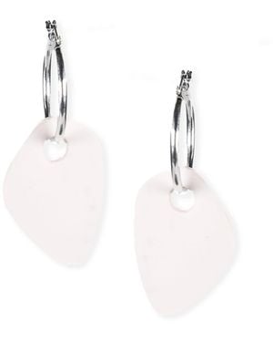 By Chavelli Modern Art Drop Charm Hoop Earrings - White