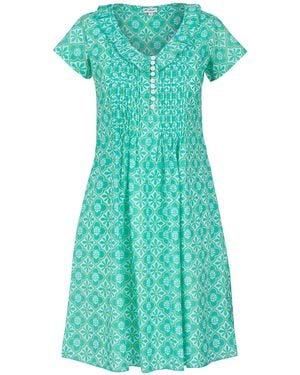 At Last Cotton Karen Short Sleeve Day Dress - Green