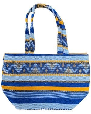 Berber Leather The Nador Small Expandable Fabric Tote - Blue