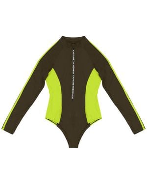 Kapture Dayglow Long Sleeve Front Zip Recycled Swimsuit - Green
