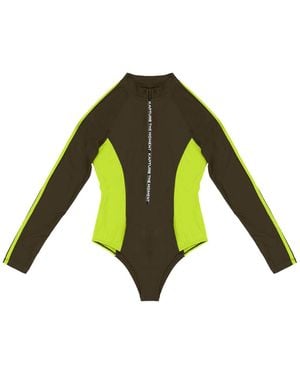 Kapture Dayglow Long Sleeve Front Zip Recycled Swimsuit - Green