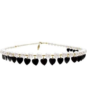 Farra Freshwater Pearls With Heart Shaped Obsidian Charm Choker Necklace - Black