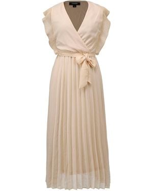 Smart and Joy Neutrals Pleats Ruffle Wrap Effect Dress - Natural