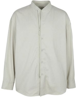 Modenaire Neutrals Stand Collar Shirt Jacket With Dual Zip Button Closure - Grey