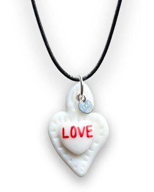 Tiké Jewels Sacred Heart Love Porcelain Choker Necklace – Sterling - White