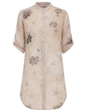Conquista Neutrals Long Print Shirt With Side Slits - Natural