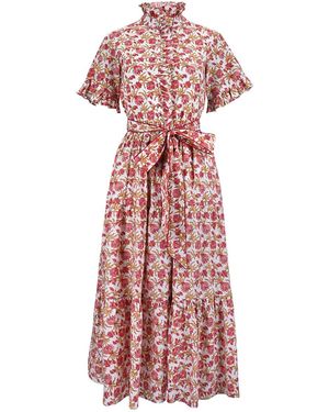 Echo of Pink Sofia Ruffled Neck Hand Block Print Cotton Dress - Pink