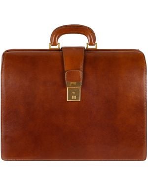 Time Resistance Large Leather Briefcase - Brown