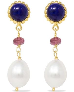 Vintouch Italy Lapis, Pink Quartz & Pearl Gold-plated Drop Earrings - Blue