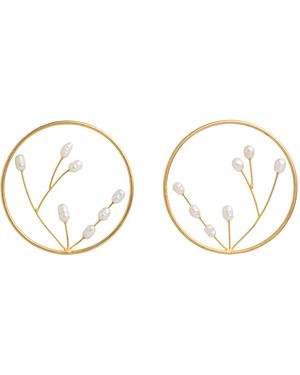 Meraki by Rashmi Bajaj Perla De Blanca Plated Hoop Earrings With Delicate Pearls - Metallic