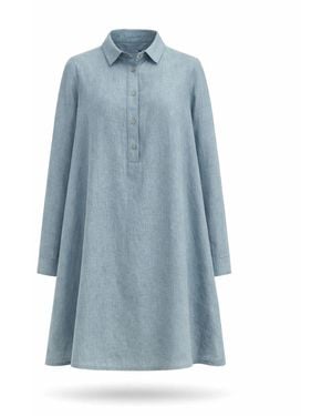 Nikka Place Linen Oversized Tunic Shirt With Collar - Blue