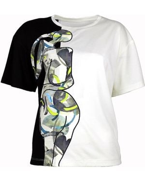 Lalipop Design T-Shirt With Laser Cut Linen Appliques - Black