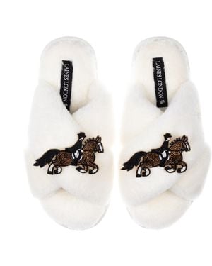 Laines London Neutrals Classic Laines Slippers With Dressage Horse Brooches - White
