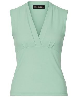 Conquista Sleeveless V-Neck Fitted Top – Soft Viscose-Blend Fabric - Green