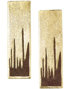 Zeworks Sahara Blues – Erg Handcrafted Brass Earrings With Bloodstone Inlay - Metallic