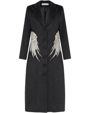Sour Figs Embellished Wing Detail Wool Blend Coat - Black