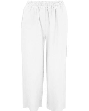 Haris Cotton Solid Wide Leg Linen Trousers With Slant Pocket - White