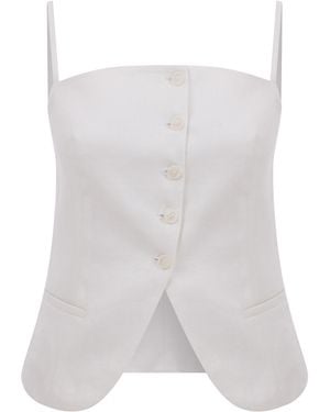 NAZLI CEREN Marona Linen Top - White