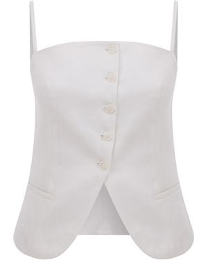 NAZLI CEREN Marona Linen Top - White