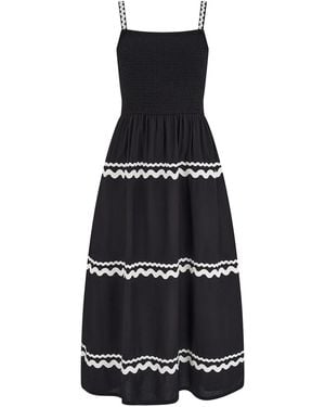 Sugarhill Penrose Shirred Sundress, Monochrome Ric Rac - Black