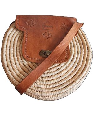 Berber Leather Neutrals The Safi Rattan Round Bag - Brown
