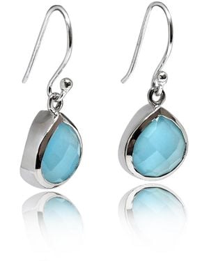 The Jewellery Store London Pear-Shaped Aqua Chalcedony Earrings - Blue
