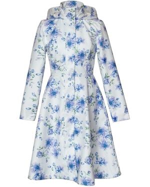 RainSisters Knee Length Coat With Flower Print: Floral - Blue